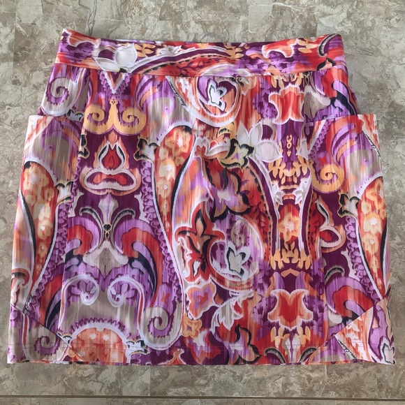 Chico’s Paisley Skort Size 1 (US 8) Purple Orange Pull On Skirt With Pockets - Picture 7 of 11